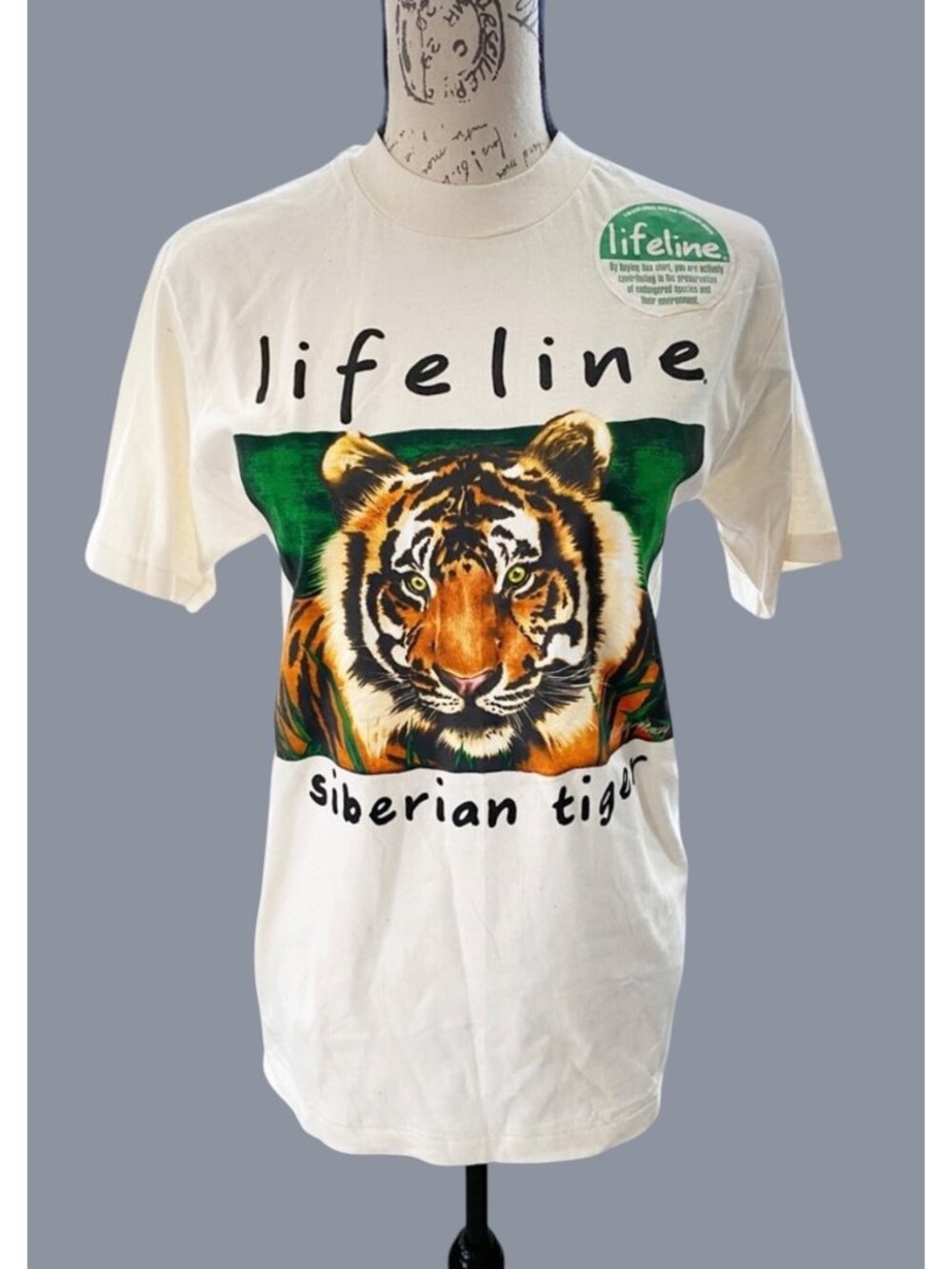 VTG Lifeline Siberian Tiger T-Shirt Hanes Beefy-T SM Animal Print Single Stitch